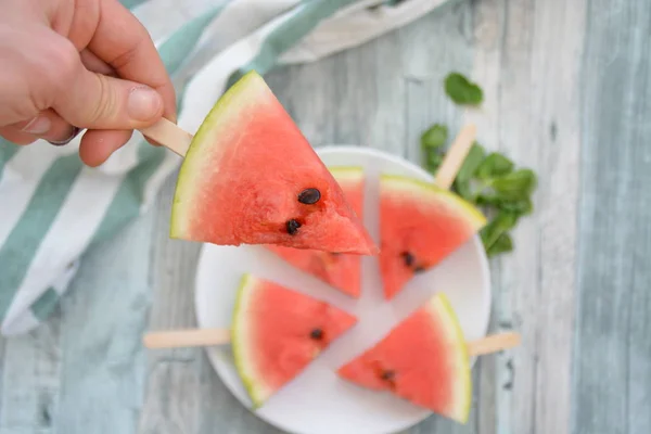 Vattenmelon Slice Popsicles Närbild — Stockfoto