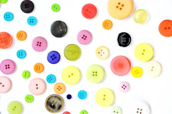 Большой Набор Кнопок Разных Цветах Дизайнах Перед Цветным Фоном — стоковое фото