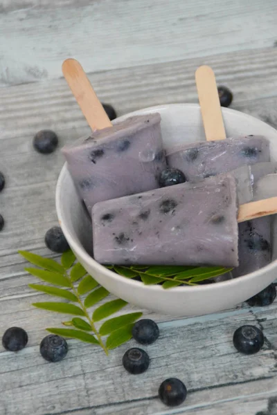 Paletas Caseras Hechas Arándanos Leche — Foto de Stock