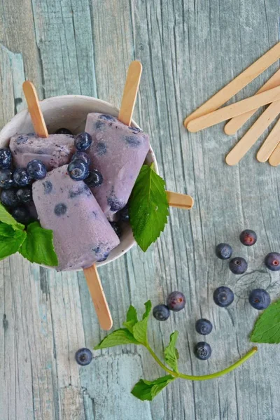 Paletas Caseras Hechas Arándanos Leche — Foto de Stock