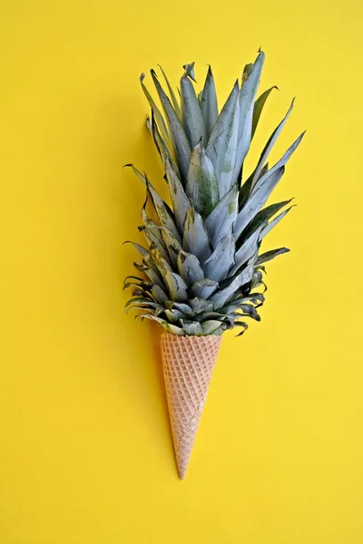 Tige Ananas Dans Cône Crème Glacée Sur Fond Monochrome Comme — Photo