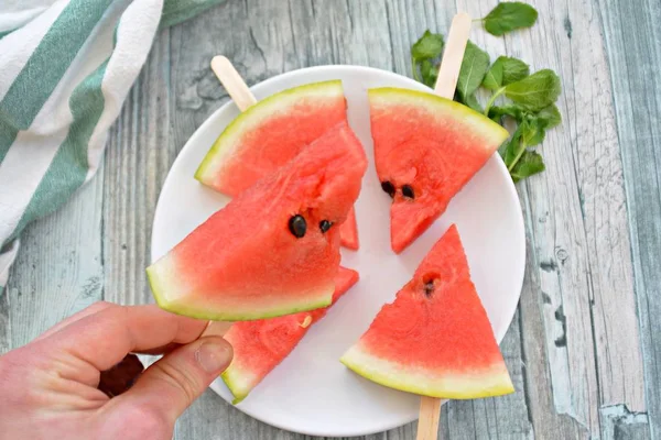 Vattenmelon Slice Popsicles Närbild — Stockfoto