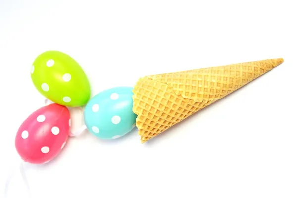 Easter Eggs Ice Cream Cone — Stock Photo, Image