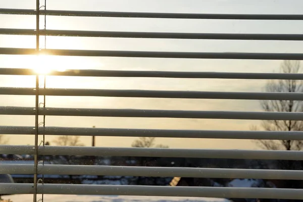 Güneşin Işığının Yanıp Söndediği Yarı Kapalı Jalousie — Stok fotoğraf