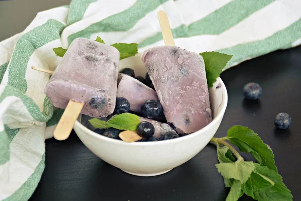 Domowe Popsicles Wykonane Jagód Mleka — Zdjęcie stockowe