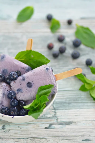 Homemade Popsicles Made Out Blueberry Milk Stock Picture