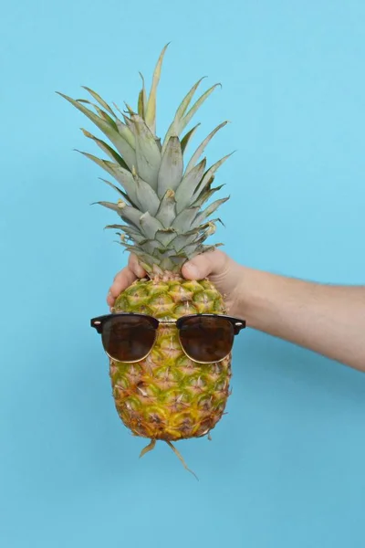 Segurando Abacaxi Com Óculos Sol Mão — Fotografia de Stock