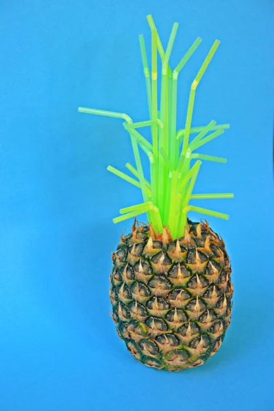 Green Pineapple Replaced Plastic Straws Concept Shows How Much Plastic  Stock Photo by ©maddas 280258630