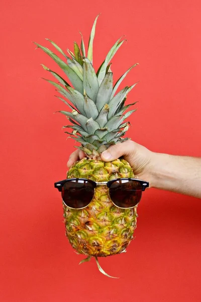 Segurando Abacaxi Com Óculos Sol Mão — Fotografia de Stock