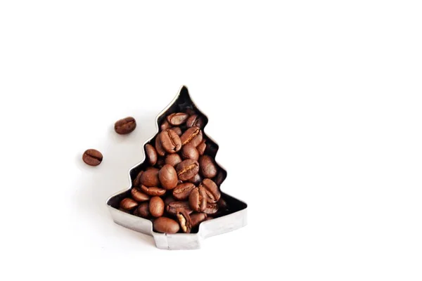 Cookie Cutter Cookies Filled Coffee Beans Front White Background Place — Stock Photo, Image