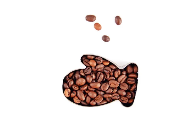 Cookie Cutter Cookies Filled Coffee Beans Front White Background Place — Stock Photo, Image