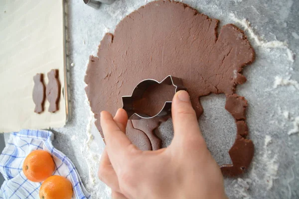 Ev yapımı hamur dışarı çeşitli şekillerde Noel için Gingerbread fırında 