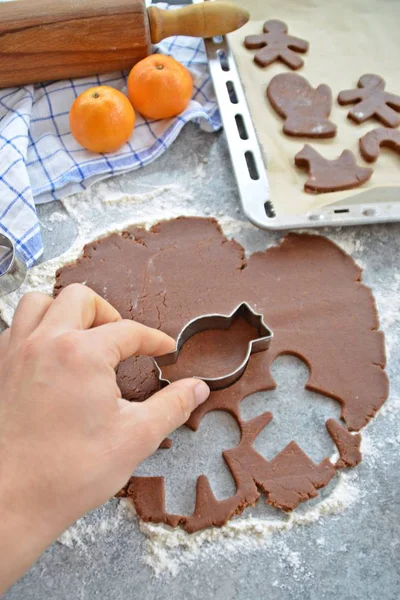 Pan Zenzero Natale Varie Forme Dalla Pasta Fatta Casa Cuocerlo — Foto Stock