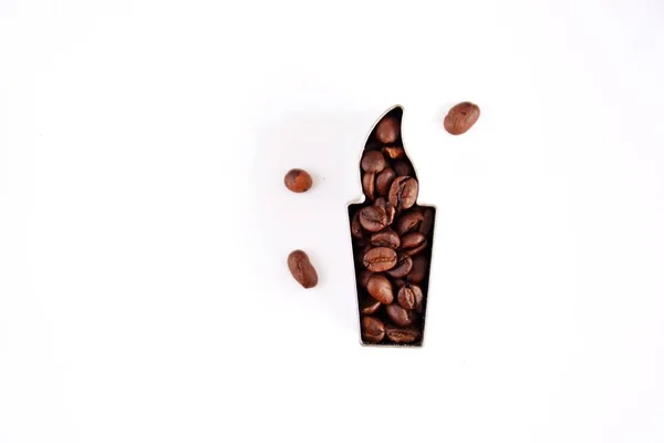 Cookie Cutter Cookies Filled Coffee Beans Front White Background Place — Stock Photo, Image