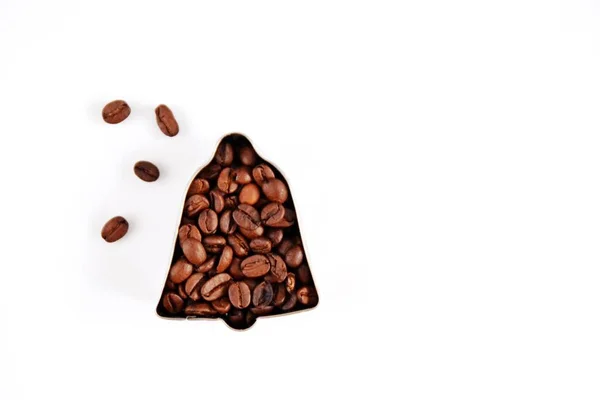 Cookie Cutter Cookies Filled Coffee Beans Front White Background Place — Stock Photo, Image