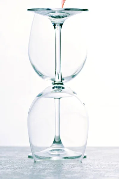 Two Wine Glasses Stand Front Each Other Front White Background — Stock Photo, Image