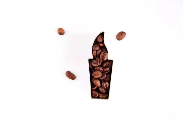 Cookie Cutter Cookies Filled Coffee Beans Front White Background Place — Stock Photo, Image