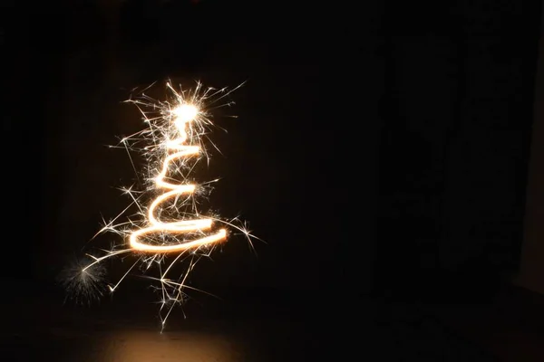 Shape Christmas Tree Light Painting Represented Rotating Movements Become Ever — Stock Photo, Image