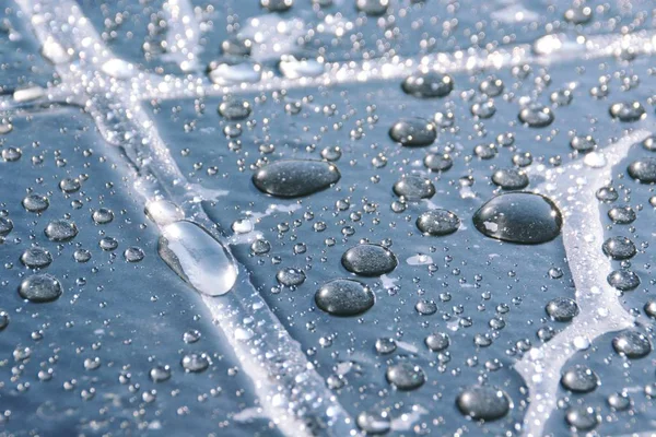 Drops Water Collect Plastic Wrap Rain Reflect Sun Shining Rain — Stock Photo, Image