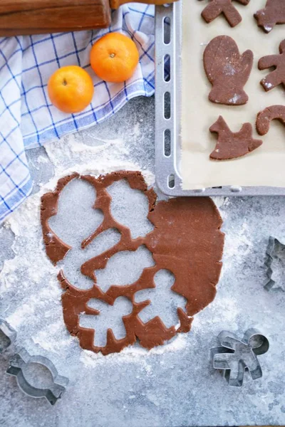 Gingerbread Christmas Various Shapes Out Homemade Dough Bake — Stock Photo, Image