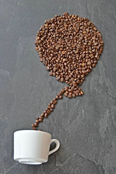 Balloon Comes Out White Coffee Cup Concept Coffee Beans Form — Stock Photo, Image