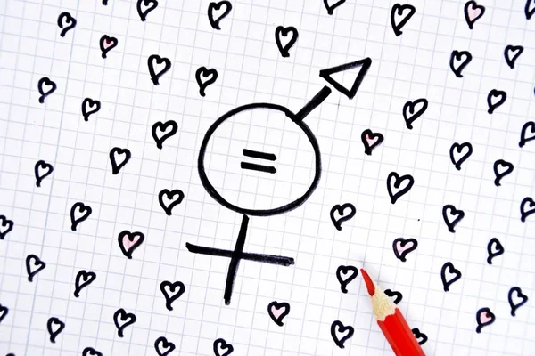 Znak Dla Równości Mężczyzny Kobiety Składający Się Odpowiednich Znaków Płci — Zdjęcie stockowe