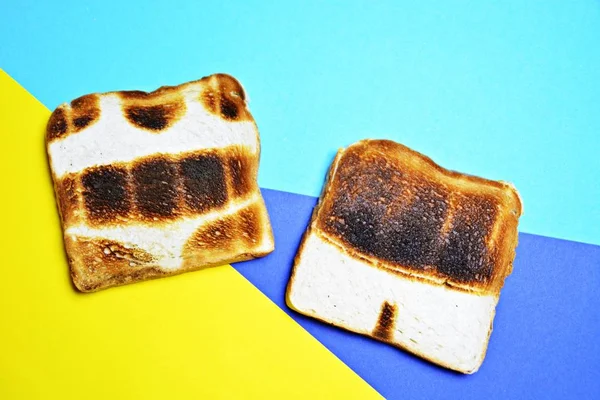 Three Toasts Lie Colorful Background Toasted Whole Surface Show Contours — Stock Photo, Image
