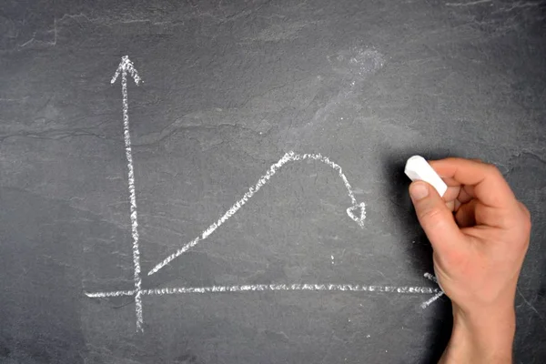 Koyu bir mermer yüzeyde sadece olumlu bir eğilim gösteren bir diyagram tebeşir ile çizilir. Bu durgunluk içine ekonomik dönüş için negatif-kavram içine düzeltildi 