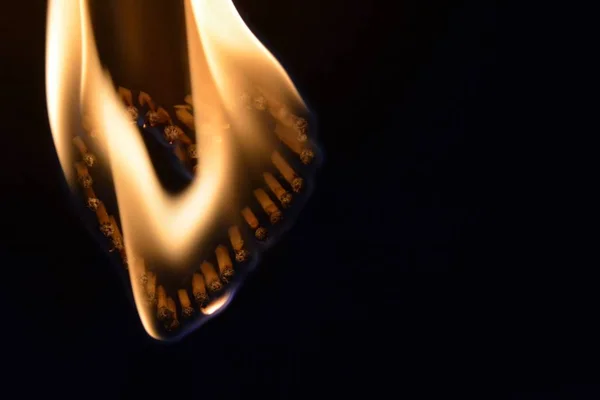 Matches Stick Dark Area Have Shape Heart Burn Bright Flame — Stock Photo, Image