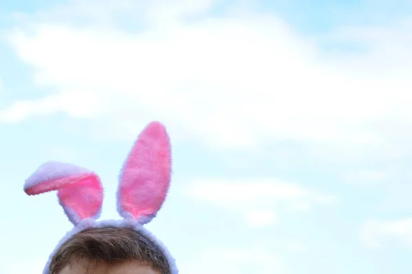 Upper Part Head Freeze Pink Bunny Ears Fastened Slightly Cloudy — Stock Photo, Image