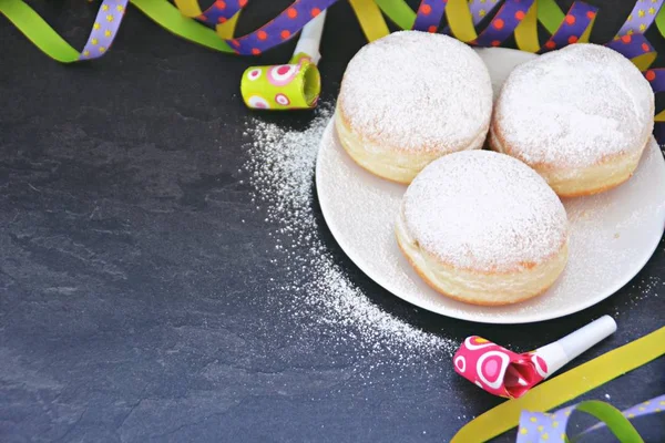 Called Krapfen Which Traditionally Baked Germany Carnival Season Lie Dark — Stock Photo, Image