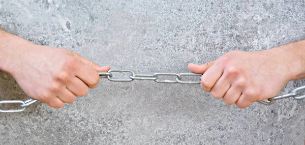 Cropped Image Hands Holding Chain Grey Background — Stock Photo, Image