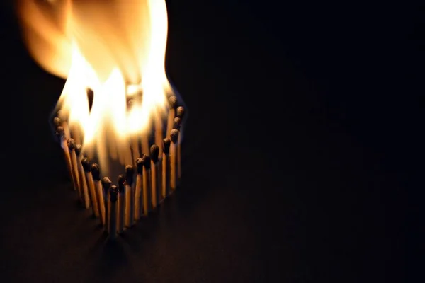 Matches Stick Dark Area Have Shape Heart Burn Bright Flame — Stock Photo, Image