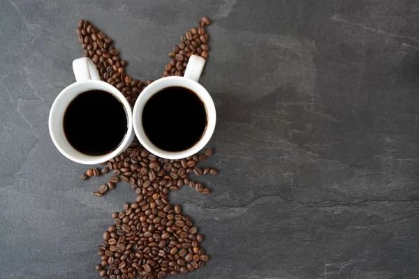 Easter Bunny Made Freshly Roasted Coffee Beans Laid Out Cup — Stock Photo, Image