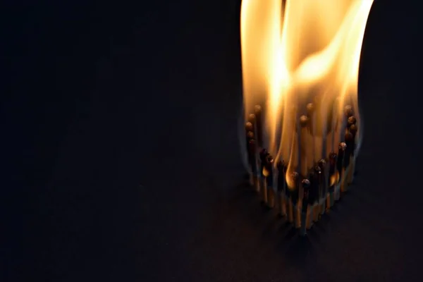 Matches Stick Dark Area Have Shape Heart Burn Bright Flame — Stock Photo, Image