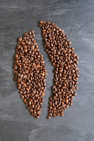 Shape Coffee Bean Made Freshly Roasted Coffee Beans Dark Marble — Stock Photo, Image