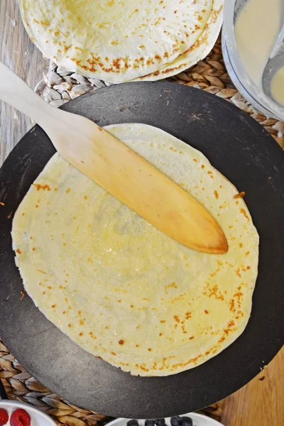 Homemade Crepes Closeup Topics Crepe Iron Fresh Delicious Crepes Homemade — Stock Photo, Image