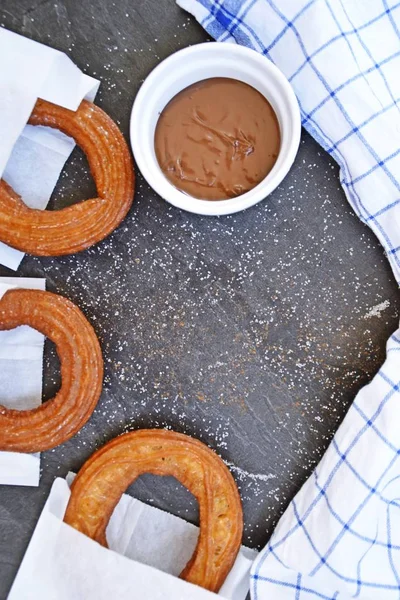 Churro Redondo Deliciosa Comida Dulce Para Desayuno Por Tarde — Foto de Stock