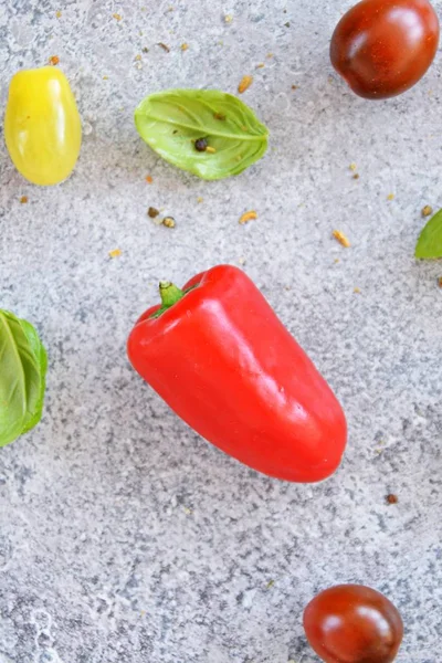 Los Tomates Pequeños Encuentran Junto Con Pimienta Pequeña Las Hojas — Foto de Stock