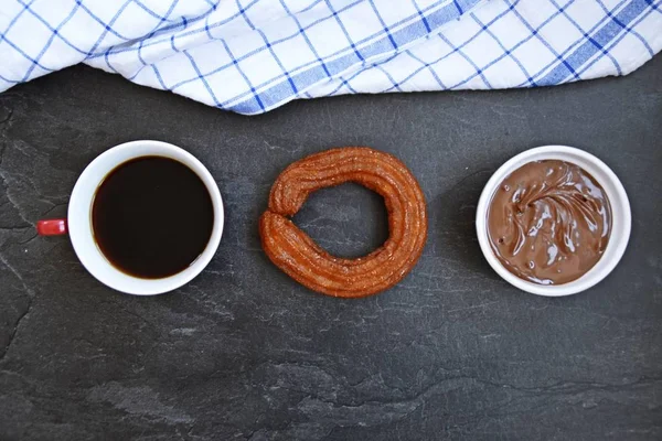 Churro Redondo Deliciosa Comida Dulce Para Desayuno Por Tarde — Foto de Stock