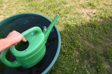 Bahçedeki su bidonu.