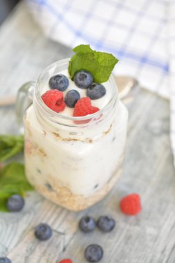 yoğurt ve yaban mersinli yaban mersinli puding.