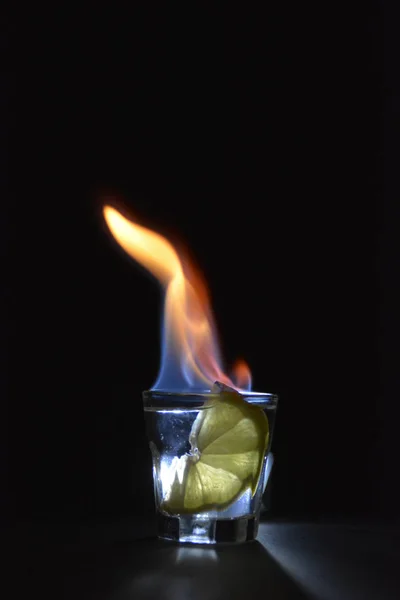 Closeup View Shot Burning White Liquor — Stock Photo, Image