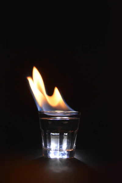 Closeup View Shot Burning White Liquor — Stock Photo, Image