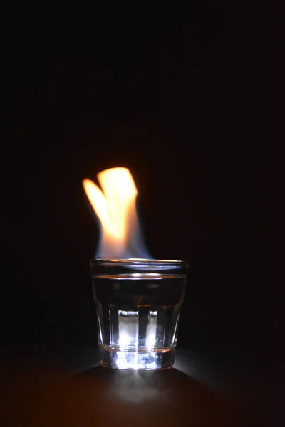 Closeup View Shot Burning White Liquor — Stock Photo, Image