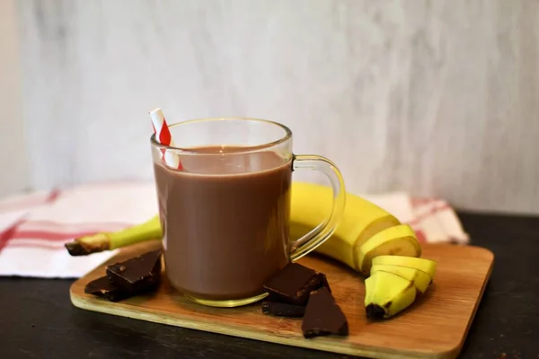 Batido Plátano Con Chocolate Mesa — Foto de Stock