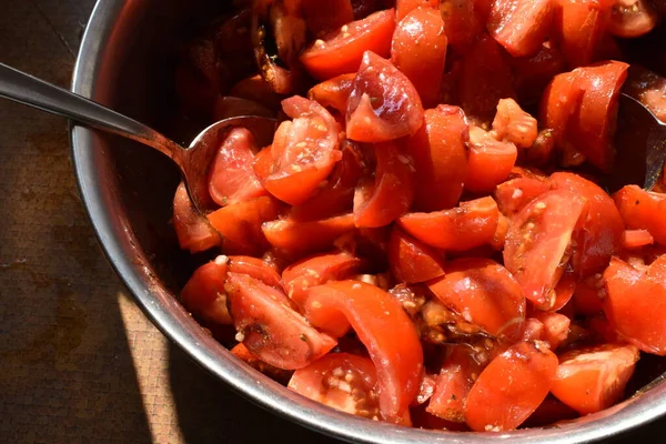 Uma Foto Culinária Tomates Fatiados Frescos — Fotografia de Stock