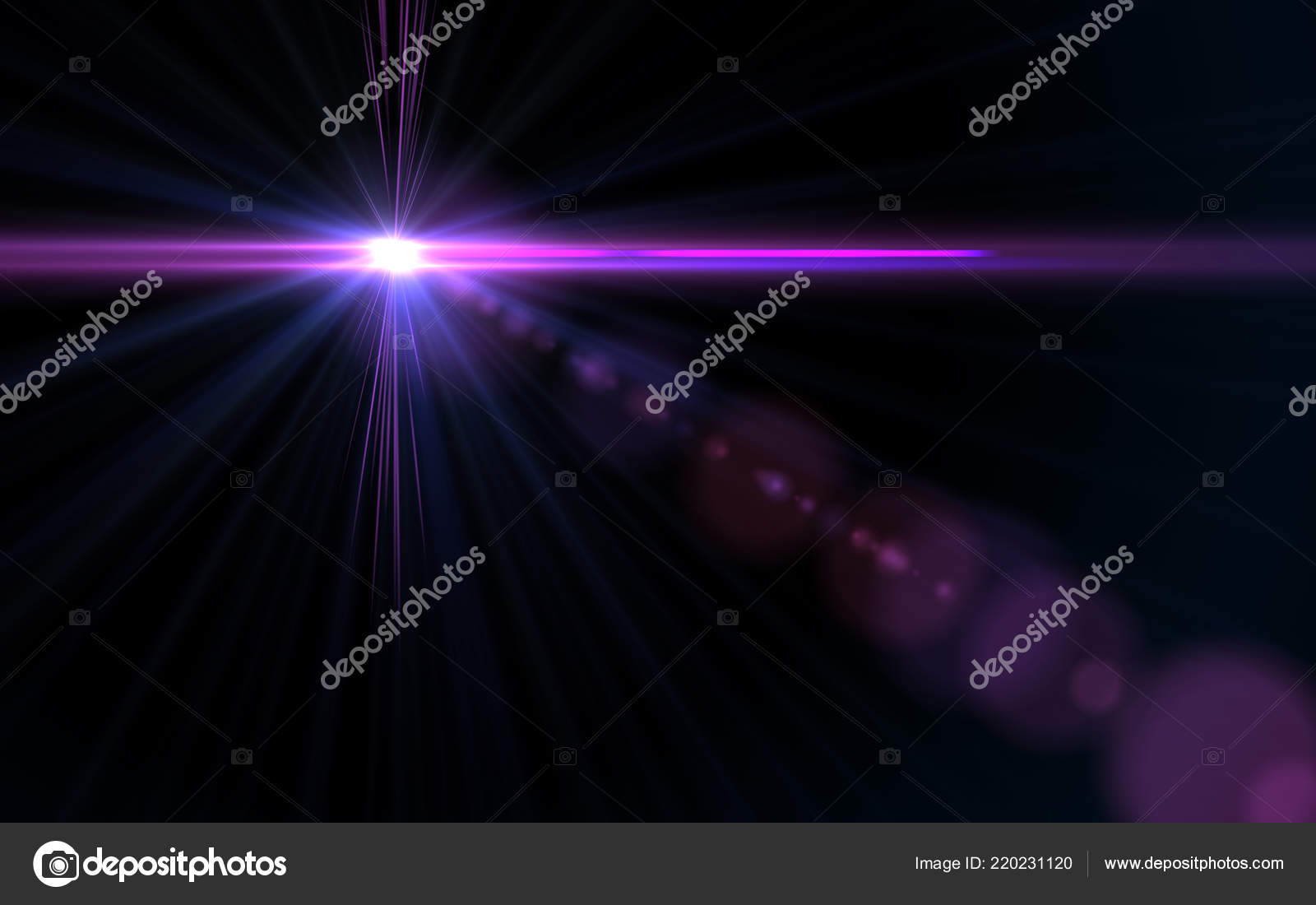 Anamorphic Blue Lens Flare Isolated Black Background Overlay