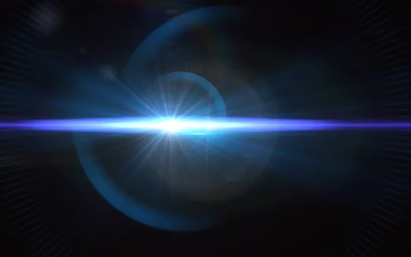 Beautiful Blue Digital Lens Flare Black Background Horizontal Frame — Stock Photo, Image