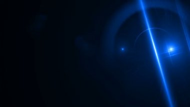 Spike ball blue streak digital blue lens flare in black background horizontal frame warm video.Motion of digital lens flare.